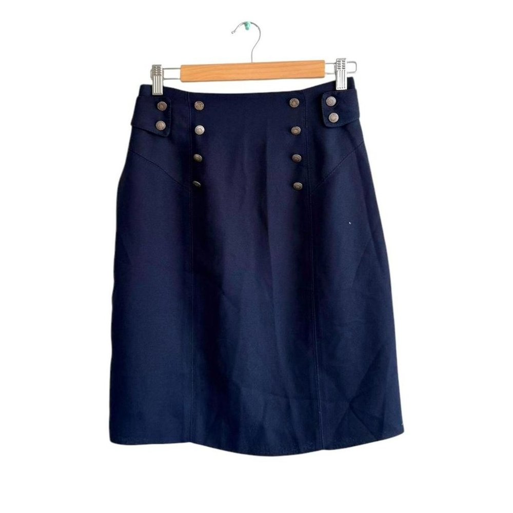 MICHAEL KOR NAVY BLUE PENCIL SKIRT GOLD BUTTONS WOMENS SIZE 8